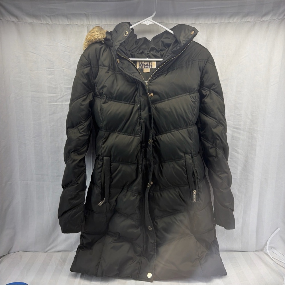 Michael Kors Black Puffer Coat with Tan Fur Hood